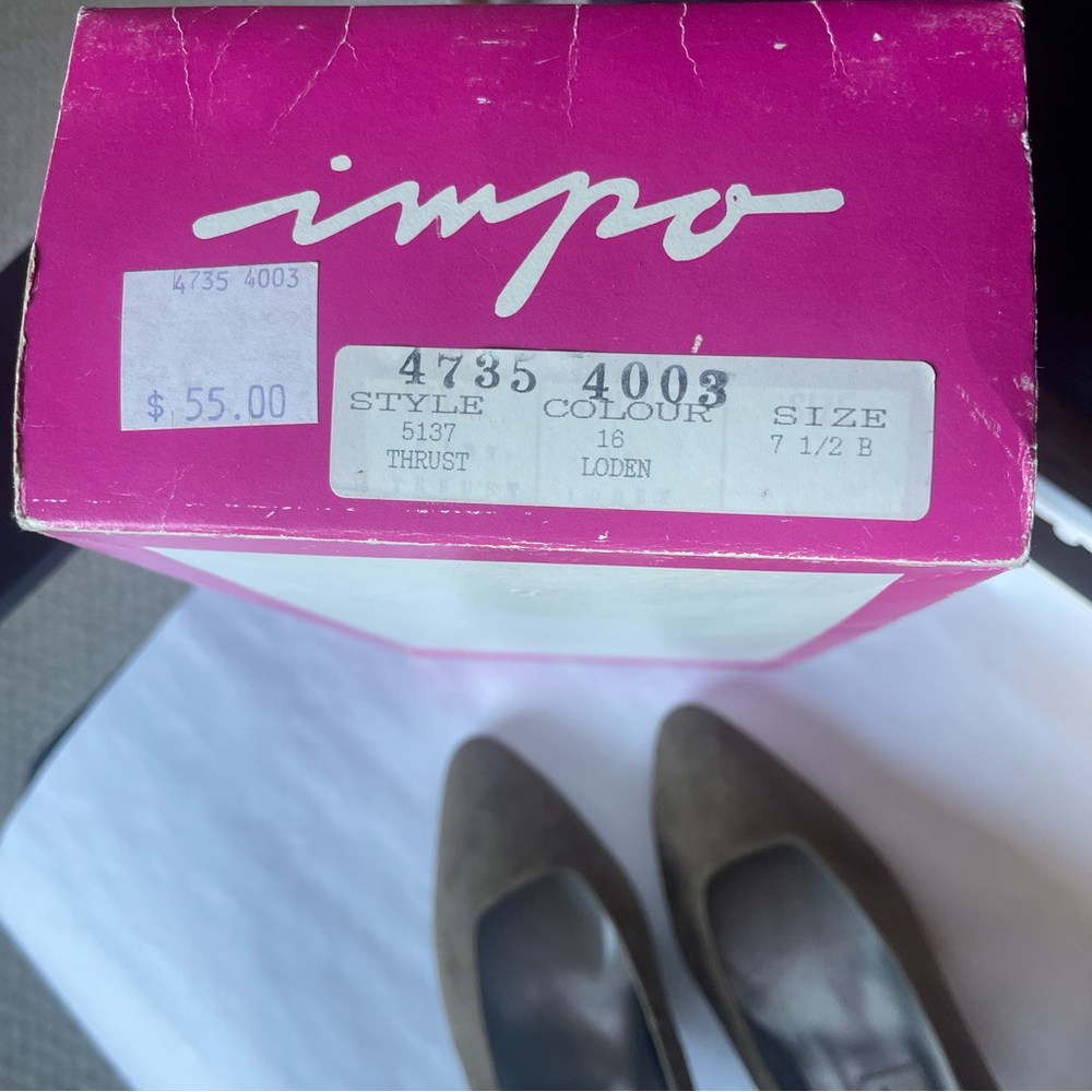 VTG Impo Loden Brown Suede & Faux Crocodile Pump Sz 7.5B US - Picture 10 of 17